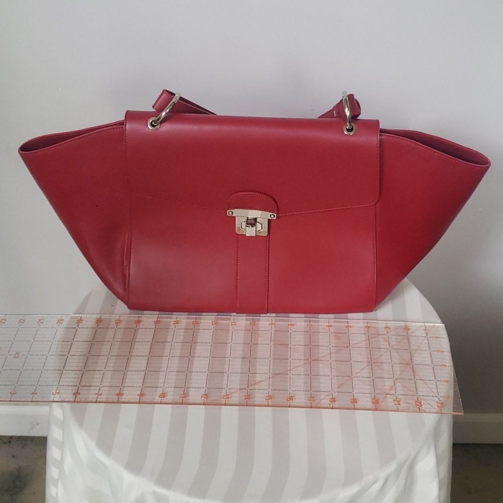 Alberta Di Canio Red Leather Tote Purse Handbag Large Old Money Quiet Luxury